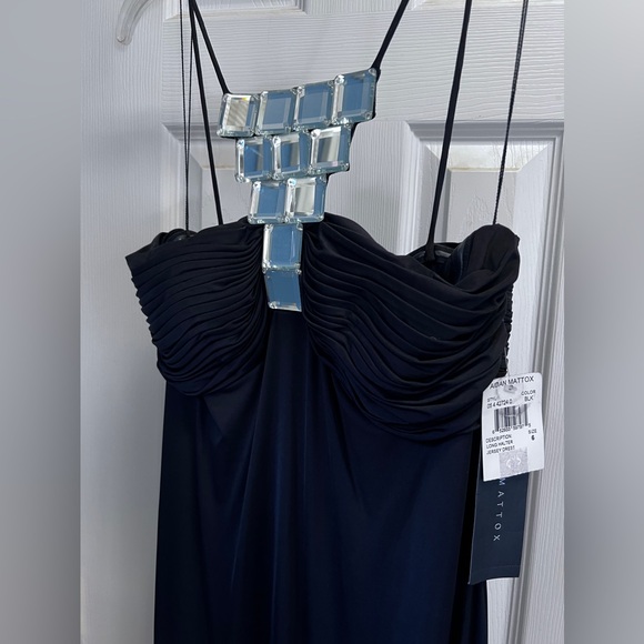 Aidan Mattox Long Halter Jersey Dress.  Black size 6 NWT RHINESTONE ACCENT - Picture 3 of 14